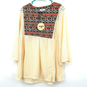 NWT Hayden size Medium wild & wonderful top white crochet blouse‎ semi sheer